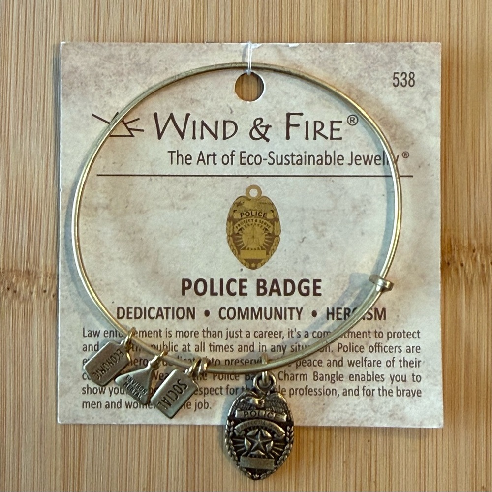 Wind & Fire Gold Police Badge Bangle Bracelet